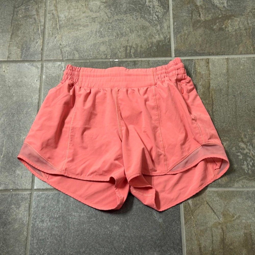 Lululemon Hotty Hot Short High-Rise‎ Long 4" Pink Orange Size 6 LW7AYXT